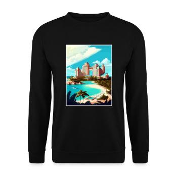 Atlantis Paradies Karibik Vintage Reise Poster - Unisex Pullover - Schwarz - Vorne - Alina (178cm) & Michal (187cm)