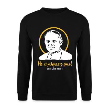 Fürchtet euch nicht - Papst Johannes Paul II JP2 - Unisex Pullover - Schwarz - Vorne - Alina (178cm) & Michal (187cm)