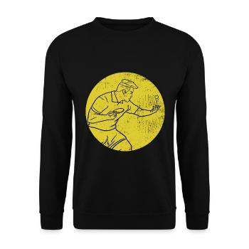 Pfeilschneller Tischtennis Aufschlag - Unisex Pullover - Schwarz - Vorne - Alina (178cm) & Michal (187cm)