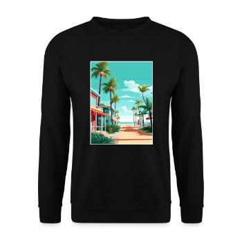South Beach Texas Vintage Reiseposter Souvenir - Unisex Pullover - Schwarz - Vorne - Alina (178cm) & Michal (187cm)