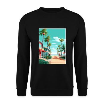 South Beach Texas Vintage Reiseposter Souvenir - Unisex Pullover - Schwarz - Vorne - Alina (178cm) & Michal (187cm)