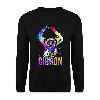 Fröhlicher Gibbon Kletterkünstler - Unisex Pullover - Schwarz - Vorne - Alina (178cm) & Michal (187cm)