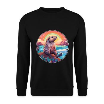 Murmeltier buntes Aquarell Cartoon Kawaii Tier - Unisex Pullover - Schwarz - Vorne - Alina (178cm) & Michal (187cm)