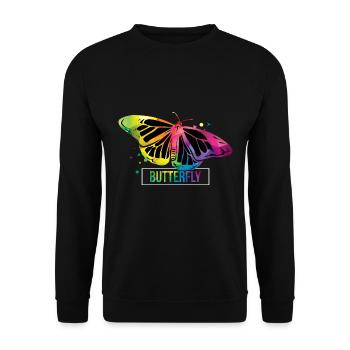 Schillernder Schmetterling Blumenwiese - Unisex Pullover - Schwarz - Vorne - Alina (178cm) & Michal (187cm)