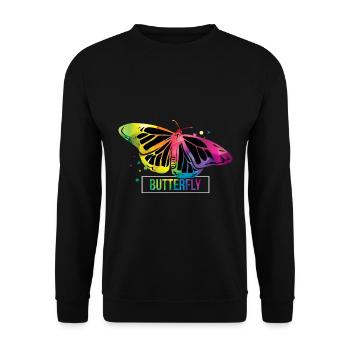 Schillernder Schmetterling Blumenwiese - Unisex Pullover - Schwarz - Vorne - Alina (178cm) & Michal (187cm)