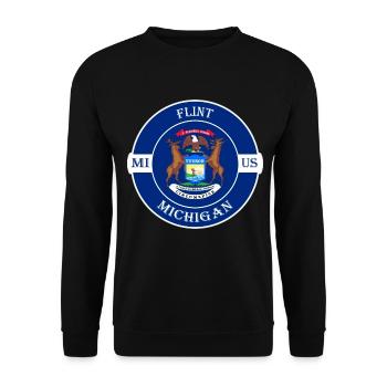 Flint Michigan Flagge USA Reise Souvenir Abzeichen - Unisex Pullover - Schwarz - Vorne - Alina (178cm) & Michal (187cm)
