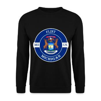 Flint Michigan Flagge USA Reise Souvenir Abzeichen - Unisex Pullover - Schwarz - Vorne - Alina (178cm) & Michal (187cm)