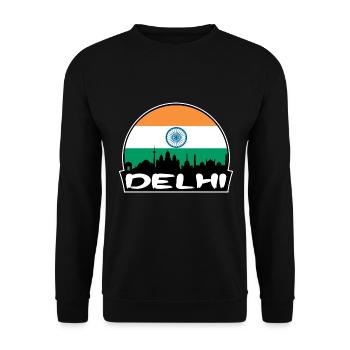 Delhi Indien Flagge Skyline Silhouette Reisen - Unisex Pullover - Schwarz - Vorne - Alina (178cm) & Michal (187cm)