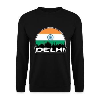 Delhi Indien Flagge Skyline Silhouette Reisen - Unisex Pullover - Schwarz - Vorne - Alina (178cm) & Michal (187cm)