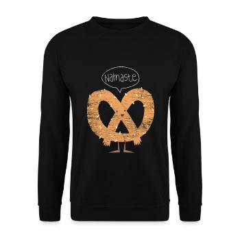 Knusprige Laugenbrezel Namaste - Unisex Pullover - Schwarz - Vorne - Alina (178cm) & Michal (187cm)