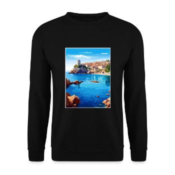 Dubrovnik Kroatien Vintage Reiseposter Souvenir - Unisex Pullover - Schwarz - Vorne - Alina (178cm) & Michal (187cm)