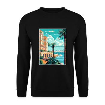 Cote D Azur Frankreich Vintage Reiseposter Souvenir - Unisex Pullover - Schwarz - Vorne - Alina (178cm) & Michal (187cm)