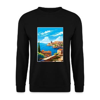 Dubrovnik Kroatien Vintage Reiseposter Souvenir - Unisex Pullover - Schwarz - Vorne - Alina (178cm) & Michal (187cm)