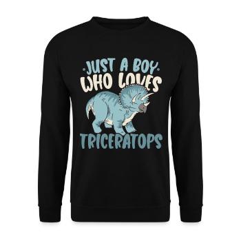 Just A Boy Who Loves Triceratops Dinosaur Dino - Unisex Pullover - Schwarz - Vorne - Alina (178cm) & Michal (187cm)