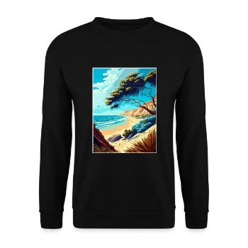 Carpinteria Bluffs Kalifornien Reiseposter - Unisex Pullover - Schwarz - Vorne - Alina (178cm) & Michal (187cm)