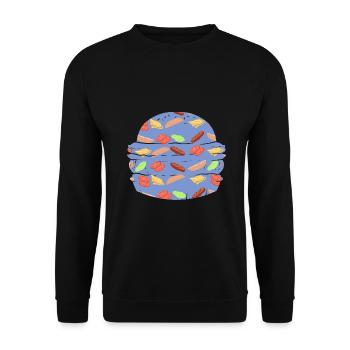 Burger Muster bunt Fast Food - Unisex Pullover - Schwarz - Vorne - Alina (178cm) & Michal (187cm)