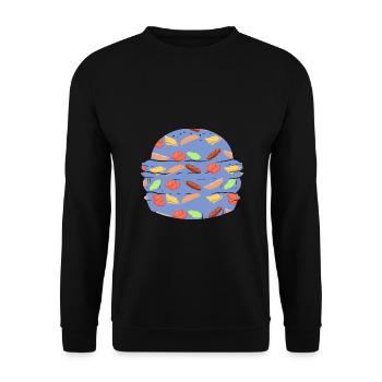 Burger Muster bunt Fast Food - Unisex Pullover - Schwarz - Vorne - Alina (178cm) & Michal (187cm)