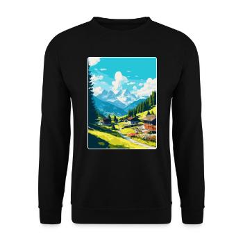 Gstaad Schweiz Vintage Reiseplakat Souvenir - Unisex Pullover - Schwarz - Vorne - Alina (178cm) & Michal (187cm)