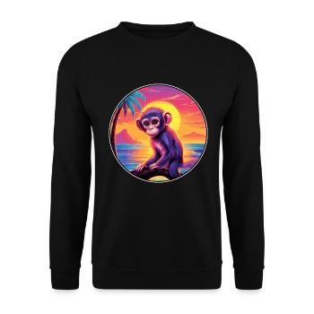 Affe Buntes Aquarell Cartoon Kawaii Tier - Unisex Pullover - Schwarz - Vorne - Alina (178cm) & Michal (187cm)