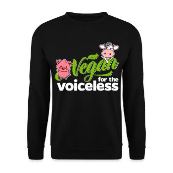 Vegan for the Voiceless - Schwein und Kuh weiß - Unisex Pullover - Schwarz - Vorne - Alina (178cm) & Michal (187cm)
