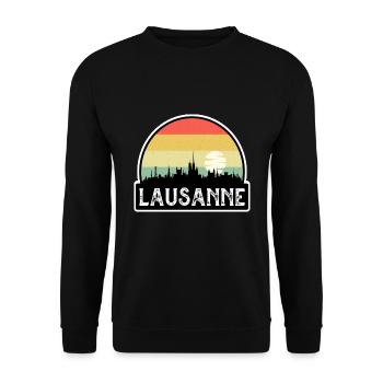 Lausanne Schweiz Flagge Skyline Reisesouvenir - Unisex Pullover - Schwarz - Vorne - Alina (178cm) & Michal (187cm)