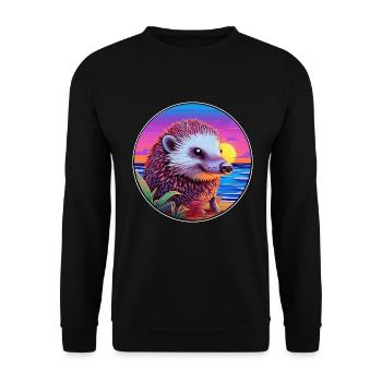Igel Buntes Aquarell Cartoon Kawaii Tier - Unisex Pullover - Schwarz - Vorne - Alina (178cm) & Michal (187cm)