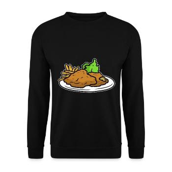 Knackiges Wiener Schnitzel Panade - Unisex Pullover - Schwarz - Vorne - Alina (178cm) & Michal (187cm)