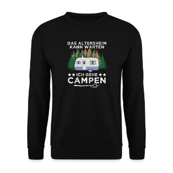 Camping Opa Wohnwagen Womo Geschenk - Unisex Pullover - Schwarz - Vorne - Alina (178cm) & Michal (187cm)
