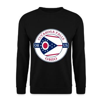 Cuyahoga Falls Ohio Flagge USA Reise Souvenir Abzeichen - Unisex Pullover - Schwarz - Vorne - Alina (178cm) & Michal (187cm)