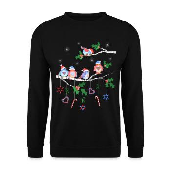 Vögel im Winter auf einem Ast Vogel - Unisex Pullover - Schwarz - Vorne - Alina (178cm) & Michal (187cm)