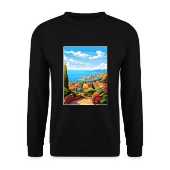 Cote D Azur Frankreich Vintage Reiseposter Souvenir - Unisex Pullover - Schwarz - Vorne - Alina (178cm) & Michal (187cm)