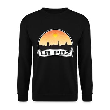 La Paz Bolivien Skyline Vintage Sonnenuntergang Reise Souve - Unisex Pullover - Schwarz - Vorne - Alina (178cm) & Michal (187cm)