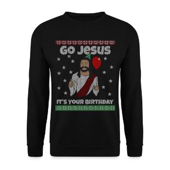 Jesus It's Your Birthday Heiligabend Weihnachten - Unisex Pullover - Schwarz - Vorne - Alina (178cm) & Michal (187cm)