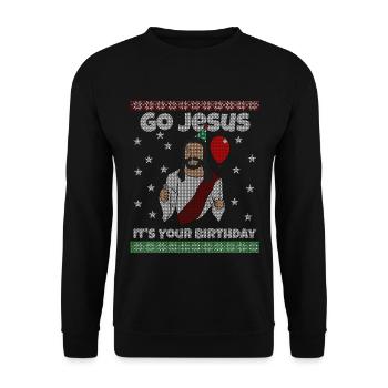 Jesus It's Your Birthday Heiligabend Weihnachten - Unisex Pullover - Schwarz - Vorne - Alina (178cm) & Michal (187cm)
