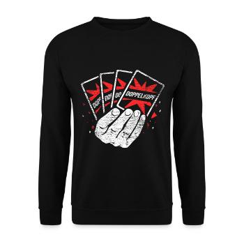 Trickreicher Doppelkopf Kartenspiel - Unisex Pullover - Schwarz - Vorne - Alina (178cm) & Michal (187cm)