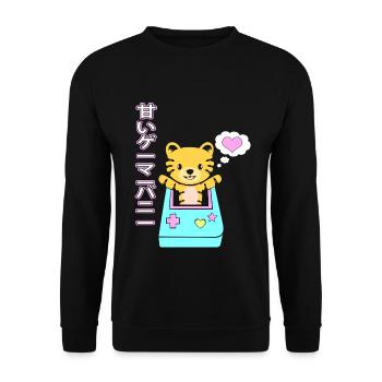 Kawai Gamer Kätzchen Kawaii Gaming Cat Ästhetische - Unisex Pullover - Schwarz - Vorne - Alina (178cm) & Michal (187cm)
