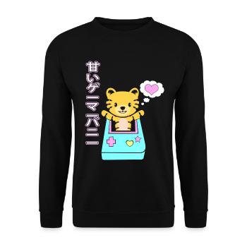 Kawai Gamer Kätzchen Kawaii Gaming Cat Ästhetische - Unisex Pullover - Schwarz - Vorne - Alina (178cm) & Michal (187cm)
