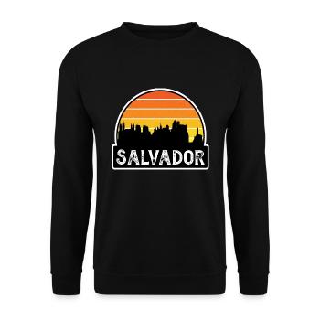 Salvador Brasilien Flagge Skyline Reisesouvenir - Unisex Pullover - Schwarz - Vorne - Alina (178cm) & Michal (187cm)