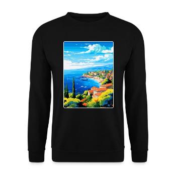 Côte d Azur Frankreich Vintage Reiseplakat Souvenir - Unisex Pullover - Schwarz - Vorne - Alina (178cm) & Michal (187cm)