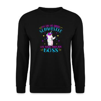 Große Schwester Boss Dabbing Einhorn Dab Mädchen - Unisex Pullover - Schwarz - Vorne - Alina (178cm) & Michal (187cm)