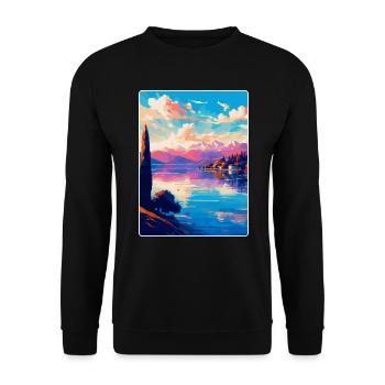 Lago Maggiore Schweiz Vintage Reiseplakat - Unisex Pullover - Schwarz - Vorne - Alina (178cm) & Michal (187cm)
