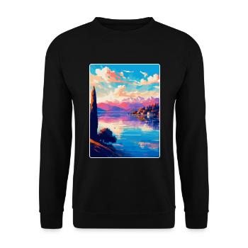Lago Maggiore Schweiz Vintage Reiseplakat - Unisex Pullover - Schwarz - Vorne - Alina (178cm) & Michal (187cm)