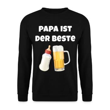 Papa ist der Beste - Babyflasche und Bier - Unisex Pullover - Schwarz - Vorne - Alina (178cm) & Michal (187cm)