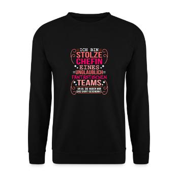 Stolze Chefin Team Firmenjubiläum - Unisex Pullover - Schwarz - Vorne - Alina (178cm) & Michal (187cm)
