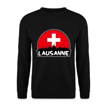 Lausanne Schweiz Flagge Skyline Silhouette Trave - Unisex Pullover - Schwarz - Vorne - Alina (178cm) & Michal (187cm)