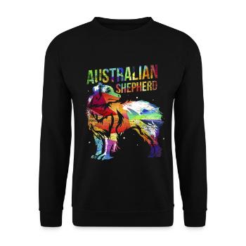 Flinker Australian Shepherd Hütehund - Unisex Pullover - Schwarz - Vorne - Alina (178cm) & Michal (187cm)