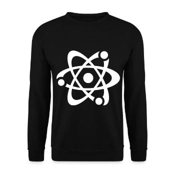Weißes Atom-Symbol auf Schwarz - Unisex Pullover - Schwarz - Vorne - Alina (178cm) & Michal (187cm)