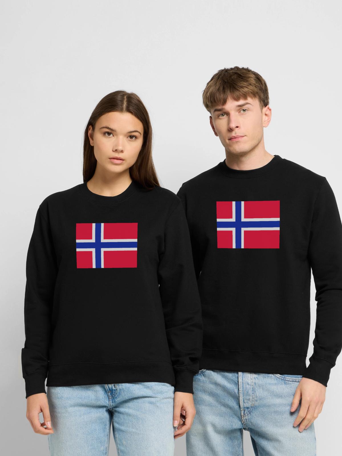 Norwegische Flagge - Unisex Pullover - Schwarz - Vorne - Alina (178cm) & Michal (187cm)