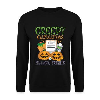 Gruselige Berechnungen Finanzielle Ängste Hallowee - Unisex Pullover - Schwarz - Vorne - Alina (178cm) & Michal (187cm)
