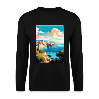 Antibes France Vintage Travel Poster Souvenir WPA - Unisex Sweatshirt - black - Front - Alina (178cm) & Michal (187cm)